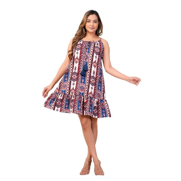 Riara Poly Crepe Casual Mini Dress Sleeveless One Piece Dress Flared Party Dress - Picture 1 of 8